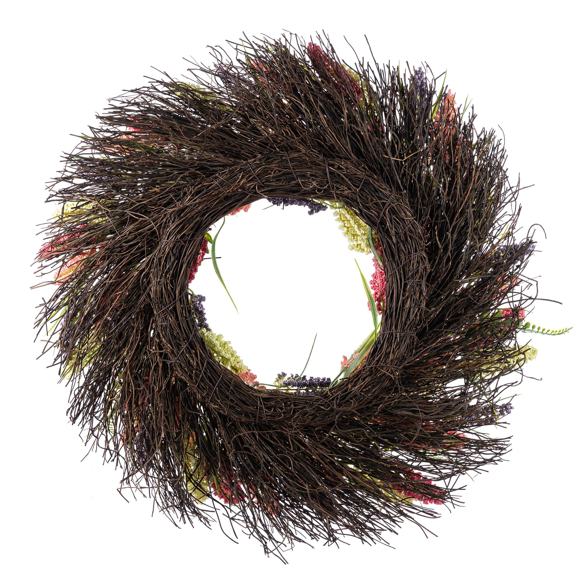Glitzhome® 24" Pink, Purple & Yellow Heather Wreath with Black Metal Hanger